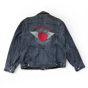 Vintage 1990 Harley Davidson Black Denim Love Ride Biker Jacket Unisex Size L